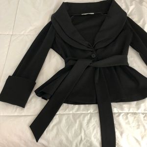 Zara Basics Black Peplum Button+Tie Jacket/Blazer